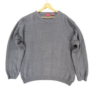 Arrow Sweater Mens XL Gray Excellent Textured Knit Pullover Cotton Grid Pattern
